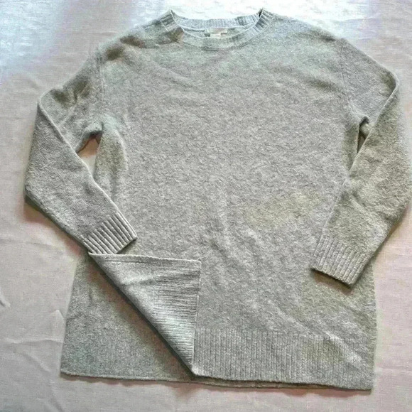 H&M Women’s Crew Neck Long Oversized Sweater Heather Grey XS Side Slits - Picture 10 of 11